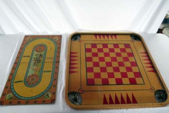 (1) Grand Race Game, No Extra Pieces & (1) Reversible Wooden Game Board w/