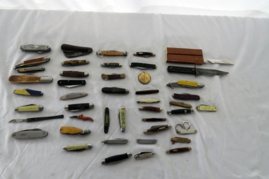 Large Lot of Pocket Knives, Switch Blades, & Straight Razors, (45) Items in