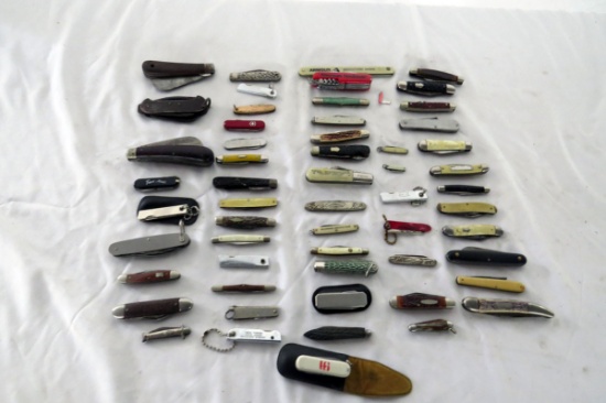 Large Lot of Pocket Knives, Switch Blades & Straight Razors, (57) Items in
