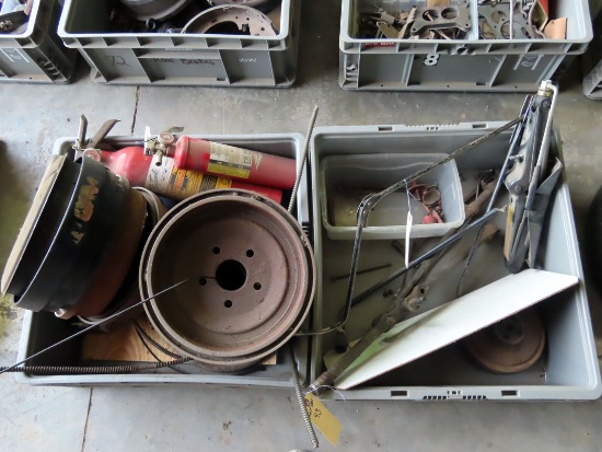 (2) Totes of Fire Extinguishers, Brake Drums, Jack.