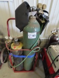 Large Acetylene Torch Set on Cart with Tanks, Victor Gauges & Torch.