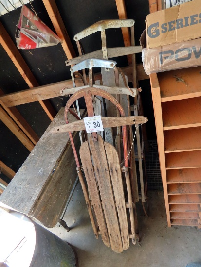 (3) Antique Wood Snow Sleds.