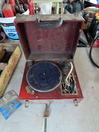 Antique Victor 'Exhibition' Portable Record Player with Case, Extra Needles