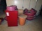 (5) Plastic Trash Cans, (1) New Ceramic Flower Pot & Lots of Various Size F