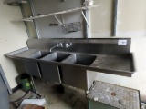 Commercial Stainless Steel 3-Tub Sink with 1-Faucet & (2) Side Dry Racks.