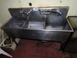 Commercial Stainless Steel 3-Tub Deep Tub Sink with (2) Faucets.