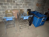 (19) Metal Folding Chairs, (2) Grocery Carts, Laundry Cart.