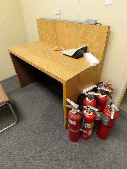 Solid Wood Door & Room Contents Including: 6 Fire Extinguishers, Veneer Off