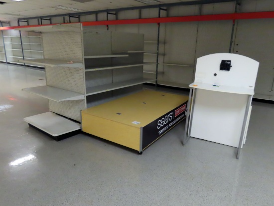 Lozier Island Shelving with End Cap, Wood Display on Wheels, Laminated Work