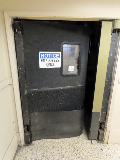 Large 48" Swinging Warehouse Door with Rubber Bumper Pads, Plexiglass Windo