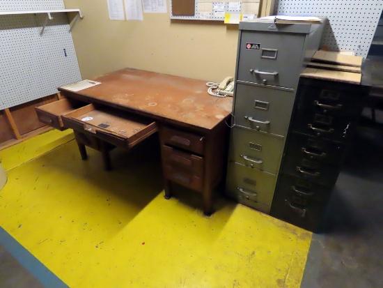 Room Contents of Fenced in Mechanical Room: Solid Oak Double Pedestal Desk