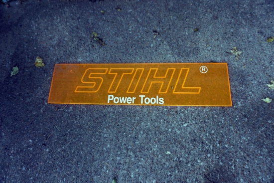 Neon Plexiglass Stihl Power Tools Sign, 32" x 8", Single Sided.