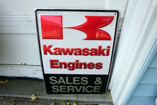 Kawasaki Engines Sales & Service Metal Sign, Single Sided, 18" x 24".
