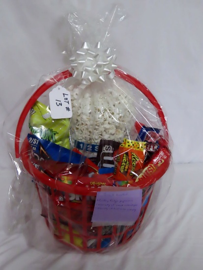 Snack Basket includes Plastic Basket; Colby Ridge Popcorn; Variety of Snack