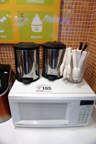 Goldstar Microwave, (2) Trash Cans & Serving Utensils.