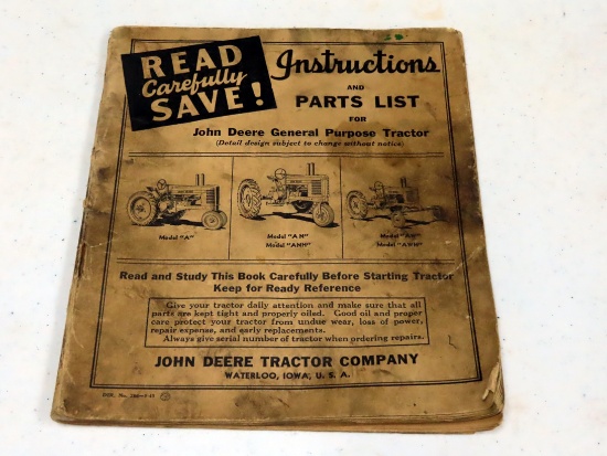 Instructions and Parts List Manual for John Deere General Purpose Tractors