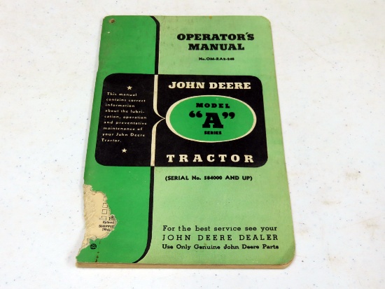 Operators Manual for a John Deere Model A Series Tractors