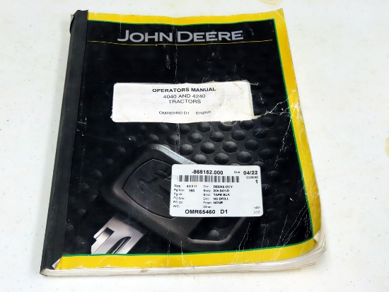 Operators Manual for 4040 and 4240 John Deere Tractors