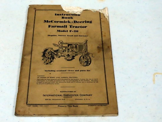 Instruction Book for a McCormick-Deering Farmall Model F-20 Tractor