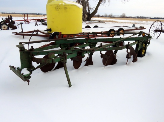 John Deere Model 135 3-Point 4-Bottom Plow, 18' Mo-Board Plow with Coulters.