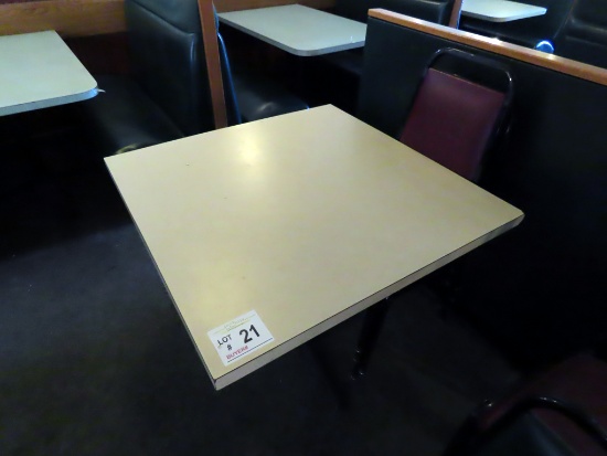 (3) Single Pedestal Tables with (12) Padded Stacking Chairs (3x$).