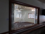 Etched Glass Window with Oak Frame (Pheasant/Farm Scene).