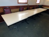 (5) Single Pedestal Tables with (20) Padded Stacking Chairs (5x$)