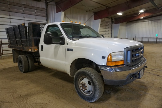 2001 Ford Model F-350 XL 1-Ton Dually 4x4 Dump Truck, VIN# 1FDWF37571EA68779, Triton V-10 Gas Engine