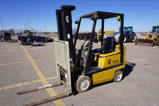 Yale 3,000lb LP Gas Forklift, SN# A809N017645, 15x5 Solid Steer Tires, 18x6 Solid Tires, 11,177 Hour