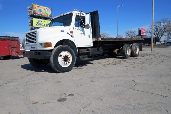 2000 IHC Model 4900 Conventional Tandem Axle Flatbed Truck, VIN# 1HTSDAAN8YH263236, DT466E Turbo