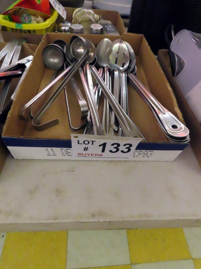 Box of Stainless Steel Ladell & Large Spoons.