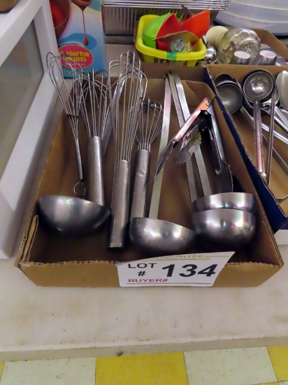 Box of Ladell & Stainless Steel Whisks..