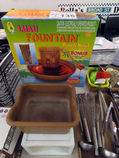 Fountain Punch Bowl & Plastic Storage Tote.