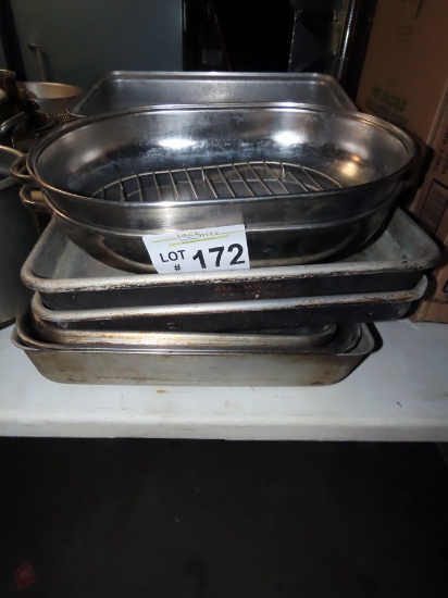 (12) Stainless Steel & Aluminum Rectangular Cooking Pans & Stainless Steel