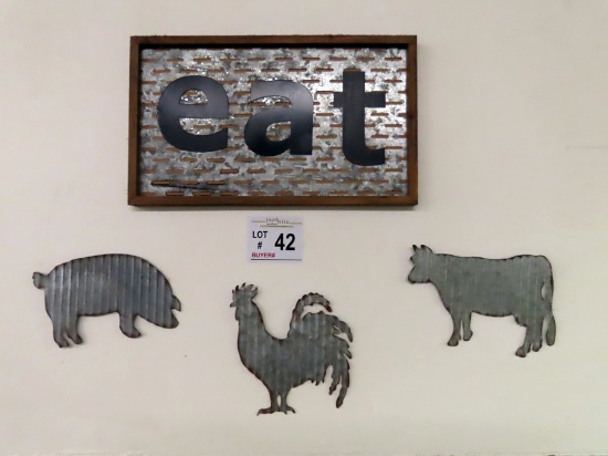 Eat Metal Sign, (3) Metal Animal Signs.