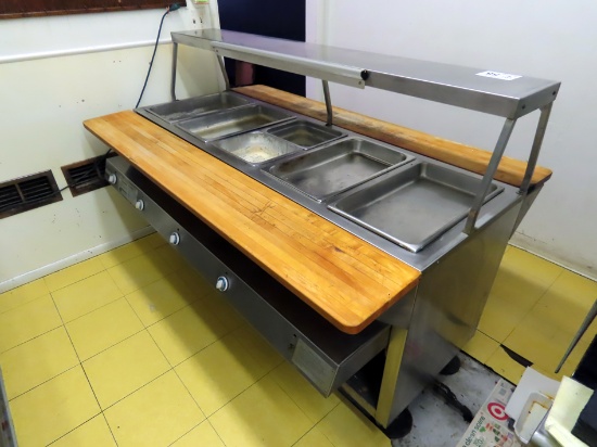 Duke 6' Commercial Stainless Steel Waterless Food Warmer, Wood Work Table o
