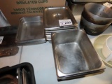 (10) Stainless Pans, (3) Deep 1/4 Pans, (12) Shallow 1/4 Pans.