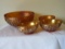 Imperial carnival glass amber open rose bowl set