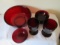 SET OF 9 PIECES, vintage cranberry ruby red bowls & footed water glasses