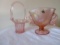 Fenton pink iridescent basket & fan vase