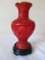 Vintage Brass Carved Faux Cinnabar Vase
