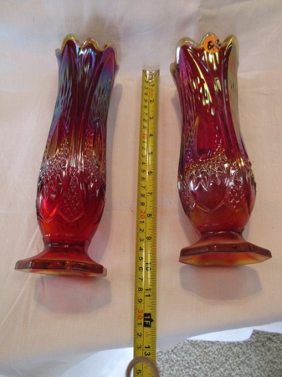 TWO Indiana carnival glass red vases