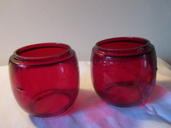 TWO Ruby Red Dietz "Little Wizard" globes