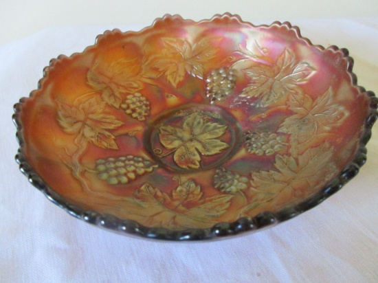 FENTON Amethyst Carnival Glass Grape & Leaf Dish