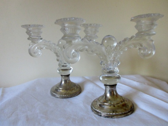 Cambridge Glass Martha 2 Light Candlesticks w/ Sterling Base