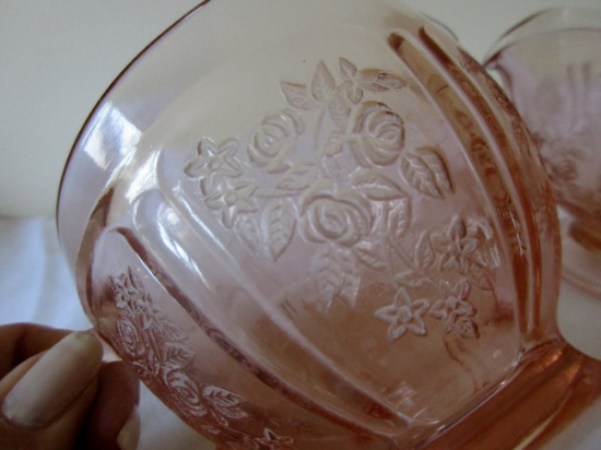 Federal Glass pink open rose 2 creamer pitchers