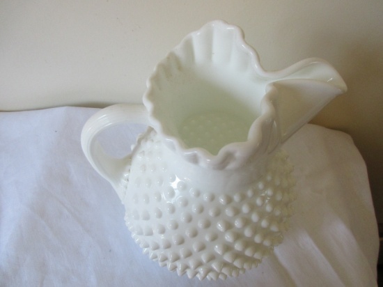 Fenton white glass hobnail pitcher