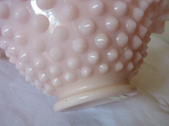 FENTON pink hobnail glass basket