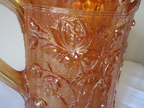 Imperial Marigold Carnival Glass Open Rose Pitcher