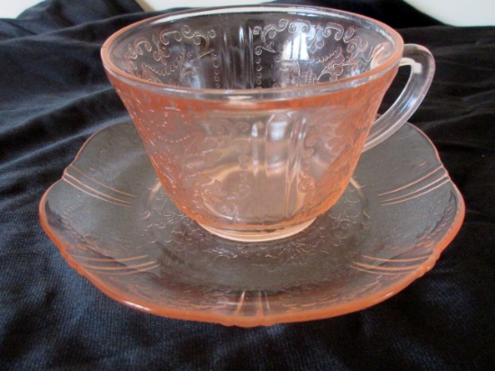 THREE Jeanette Pink Depression Cherry Blossom Cup & Saucer Sets